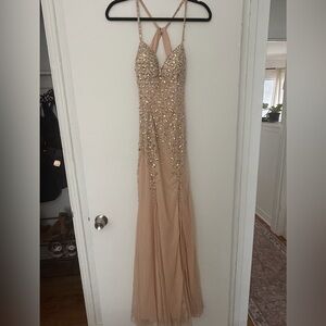 Sean Collection Beaded Nude Prom Dress